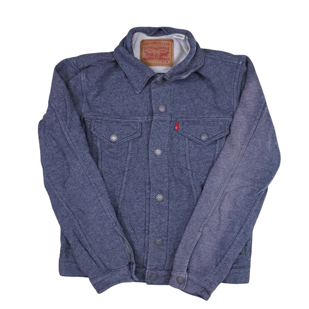Levi's French Terry Trucker Jacket Mens Medium Blue Button Up Knit Classic